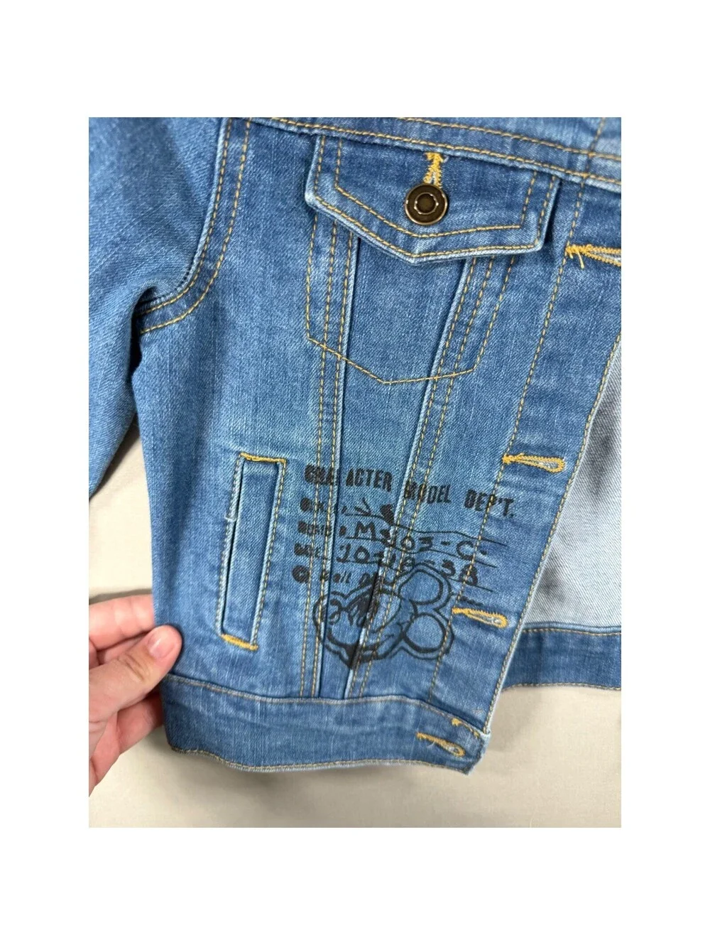Disney Mickey Mouse Kids Denim Jacket Blue Sketch Graphic Embroidered Size 3